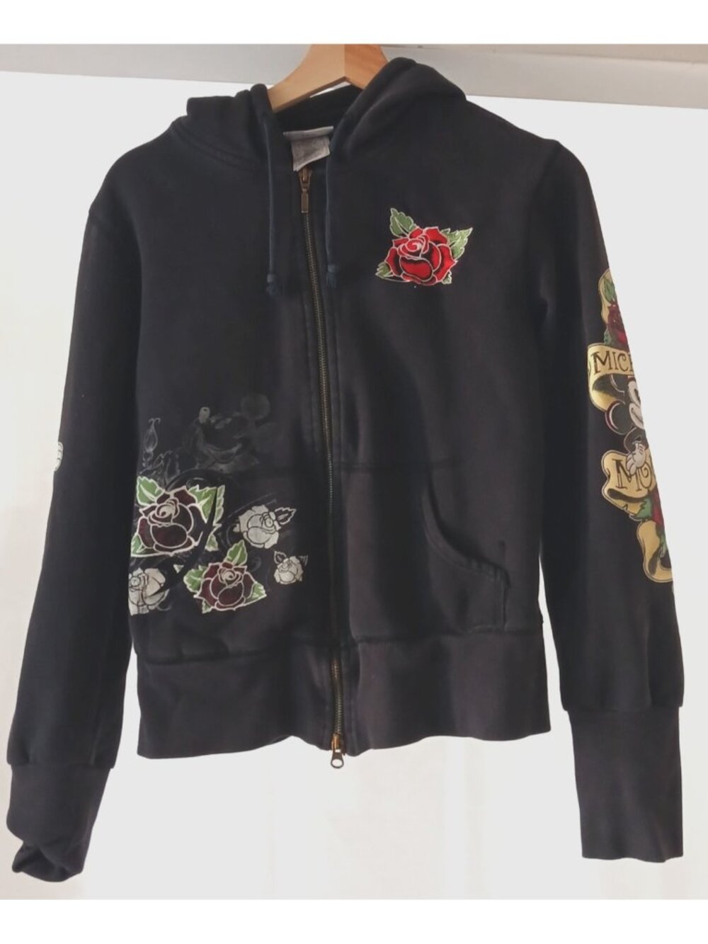 Disneyland Resort Mickey Jacket Full Zip Hoodie Sweater Black Flower Graphics